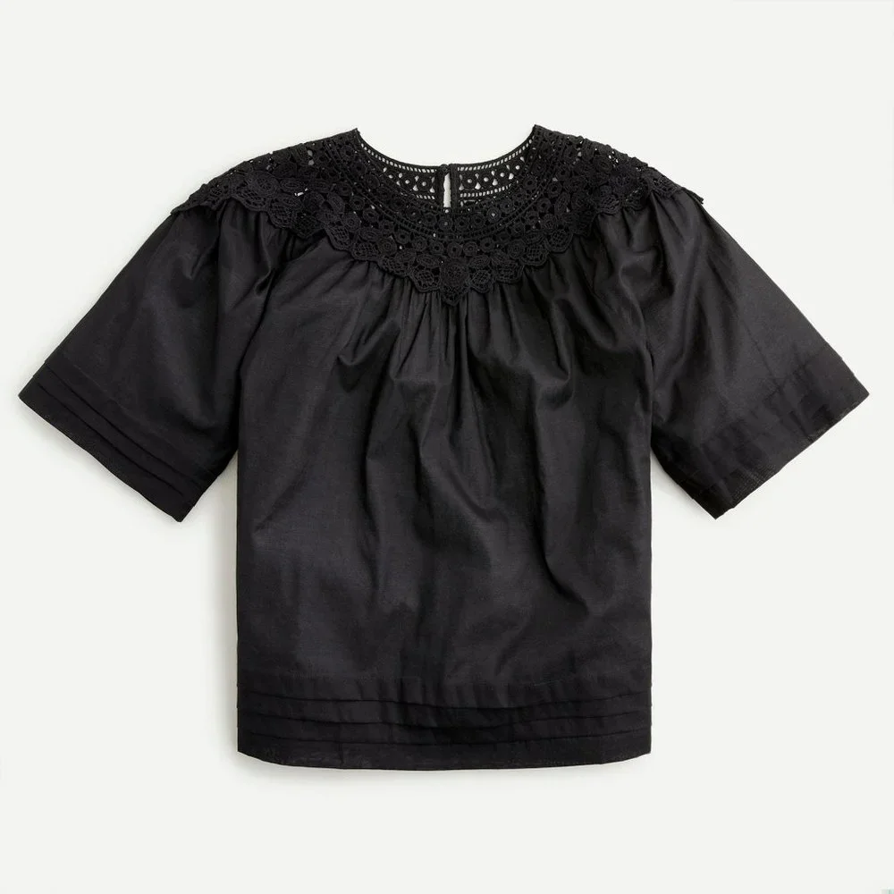 J. Crew NWT Women's Crochet Top in Cotton Voile - Black‎